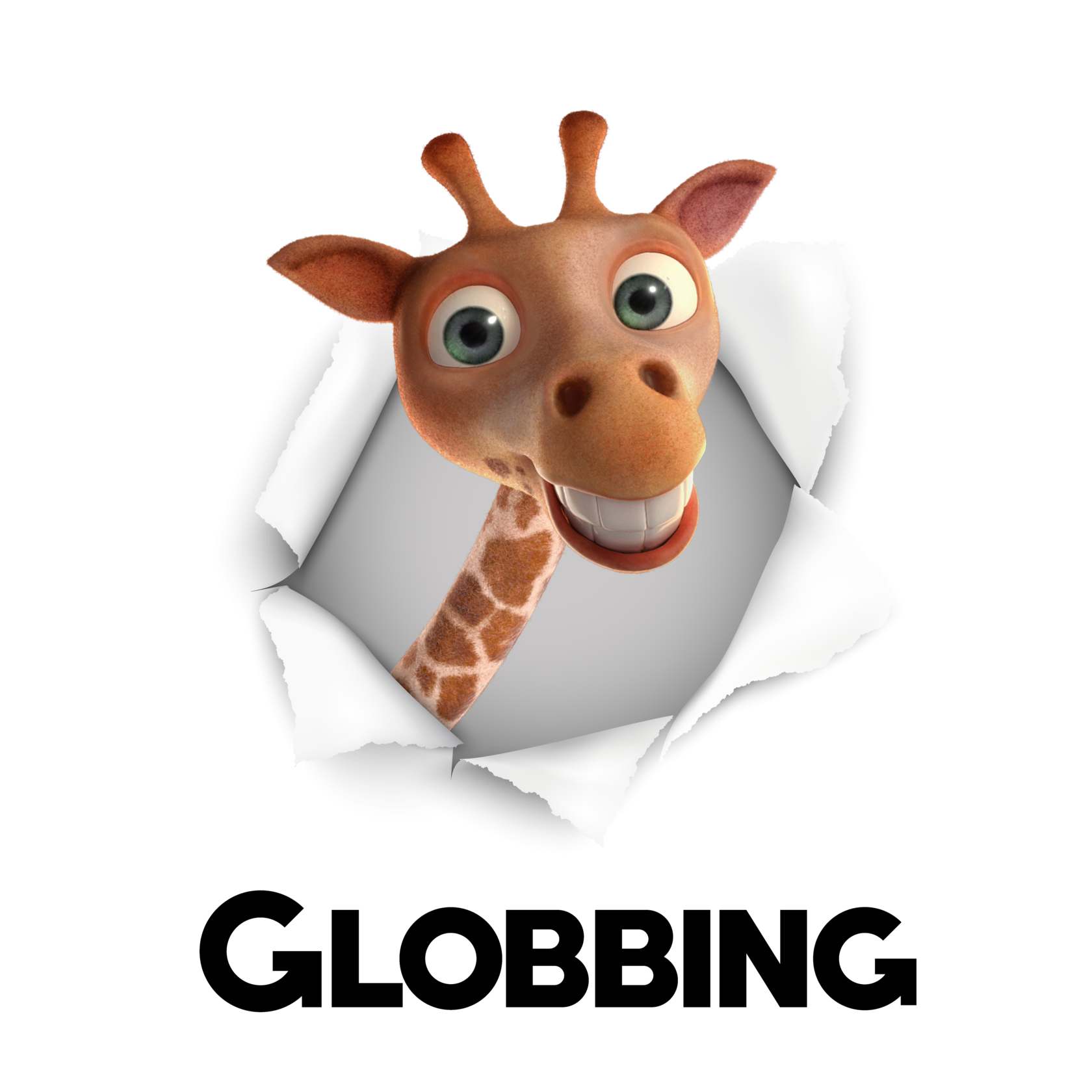 Globbing mascot — a friendly giraffe with glasses